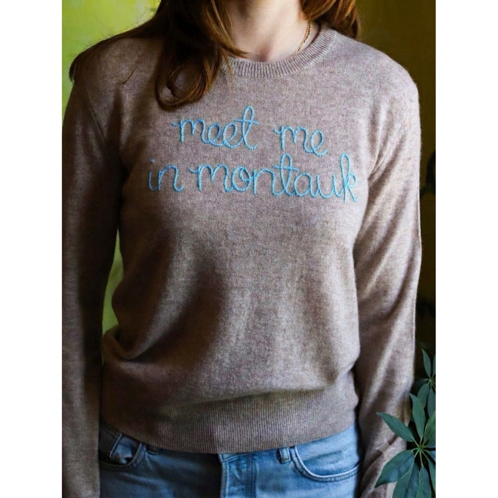 NEW Lingua Franca “meet me in montauk” Crewneck Sweater (Sz L) Cashmere Smoke